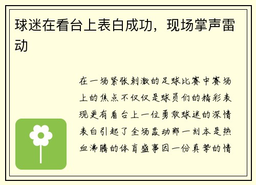 球迷在看台上表白成功，现场掌声雷动